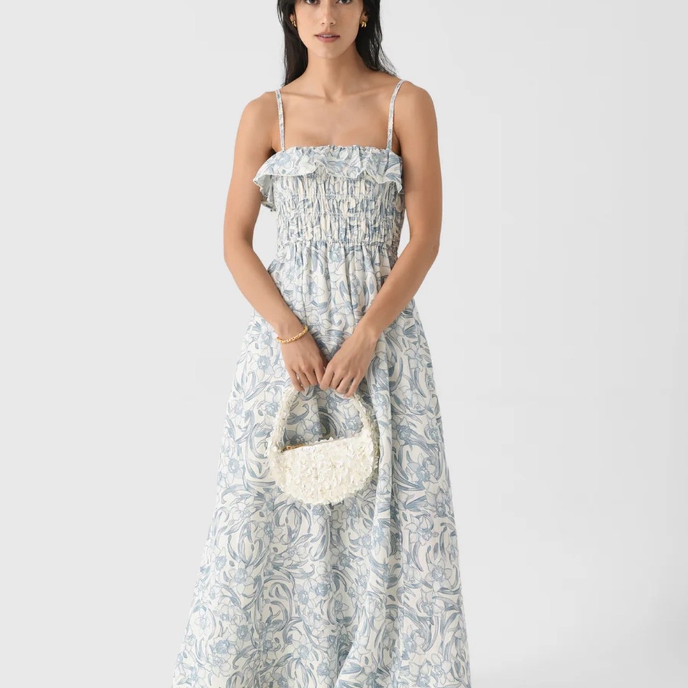 Light Blue Floral Maxi Dress with Smocked Bodice WORN INCE
